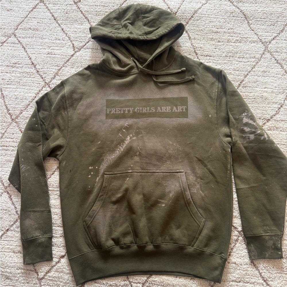 IMGOINGHOLLYWOOD One-of-One Hand Painted Hoodie “Pretty Girls Are Art” Olive NEW
